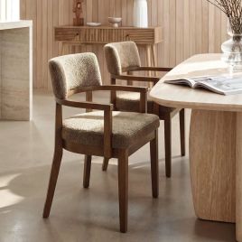 FORTHLEIGH Boucle Fabric Dining Chairs - Set of 2 - Dark Brown with Taupe
