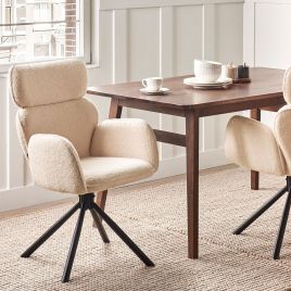 CHELMERE Boucle Fabric Swivel Dining Chair - Light Beige