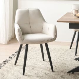 DECOVI Faux Linen Dining Chairs Set of 2 - Light Beige