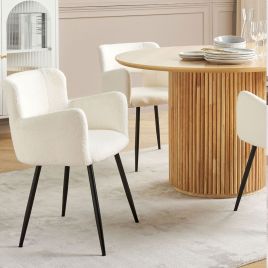 Set of 2 Boucle Dining Chairs White SANILAC
