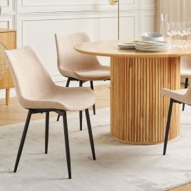 Set of 2 Boucle Dining Chairs Beige AVILLA