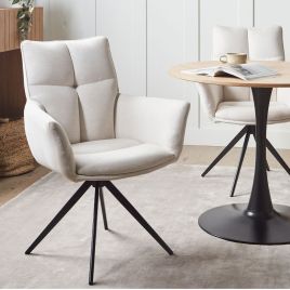 RAVENSDEN Fabric Dining Swivel Chair - Off White