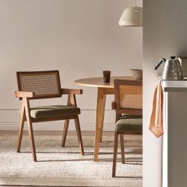 GIRONA Wooden Dining Chair Set of 2 - Dark Brown with Green