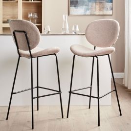 Set of 2 Boucle Bar Chairs Light Beige LUANA
