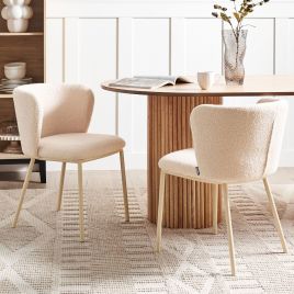 FLETCHCOMBE Boucle Fabric Dining Chairs - Set of 2 - Beige