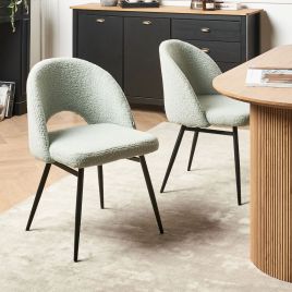 Set of 2 Dining Chairs ONAGA Boucle Light Green