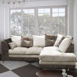SERENE Crushed Velvet 4 Seater L Shaped - Right Hand Facing Corner Sofa - Brown and Mink