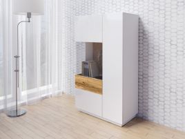 Salamandar 42 Display Cabinet Left Side Wotan Oak - White Gloss