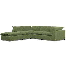 Corner Sofa - PUEBLA Fabric 4 Seater Right Hand Facing Verde - Footstool End