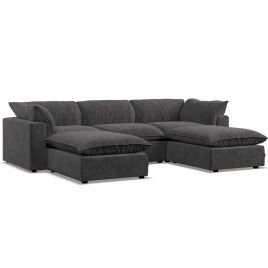 Corner Sofa - PUEBLA Fabric 5 Seater U Shaped Slate - Footstool End
