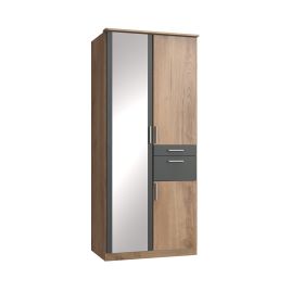 KODERA 2 Door Mirrored Wardrobe with 2 Drawers Oak - 90cm