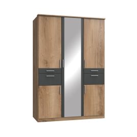 KODERA 3 Door Mirrored Wardrobe with 4 Drawers Oak - 135cm