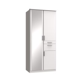 KODERA 2 Door Mirrored Wardrobe with 2 Drawers White - 90cm