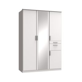 KODERA 3 Door Mirrored Wardrobe with 2 Drawers White - 135cm