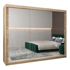 TIVERTONI 3 Door Mirrored Sliding Wardrobe Light Oak - 250cm