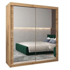 TIVERTONI 2 Door Mirrored Sliding Wardrobe Light Oak - 180cm