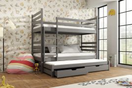 TUMY Wooden 2 Drawers Storage Double Bed with Trundle and Bonnell Foam Mattress - Graphite