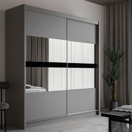 TRAFFORD 2 Door Mirrored Sliding Wardrobe Graphite - 203cm