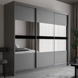 TRAFFORD 3 Door Mirrored Sliding Wardrobe with 2 Drawers Graphite - 250cm