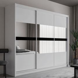 TRAFFORD 3 Door Mirrored Sliding Wardrobe with 2 Drawers White - 250cm