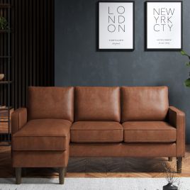 TREVANO Faux Leather 4 Seater Corner Sofa - L Shaped - Reversible Facing - Tan