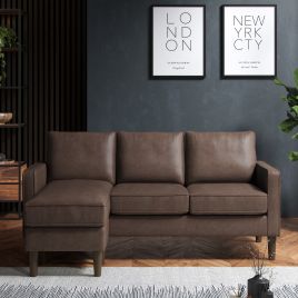 TREVANO Faux Leather 4 Seater Corner Sofa - L Shaped - Reversible Facing - Brown