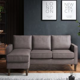 TREVANO Faux Leather 4 Seater Corner Sofa - L Shaped - Reversible Facing - Grey