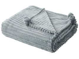 Blanket Green Polyester 150 x 200 cm Ribbed Structure with Pom-Poms Throw Bedding