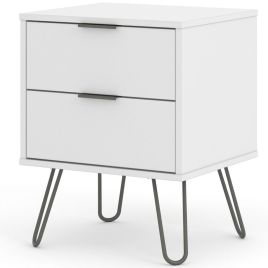Bedside Table - AUGUSTA 2 Drawer Nightstand White 45cm