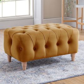 VELRANO Velvet Footstool - Ochre