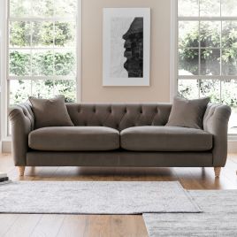 VELRANO Velvet 3 Seater Sofa - Mushroom