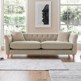 VELRANO Velvet 3 Seater Sofa - Putty
