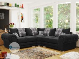 Verona Premium Fabric Back Style Pillows Corner Sofa - Black