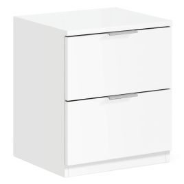 Bedside Table - XANDER 2 Drawer Nightstand White 38cm