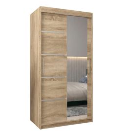 VICENZA 2 Door Mirrored Sliding Wardrobe Light Oak - 100cm