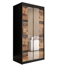 CURTIS II 2 Door Mirrored Sliding Wardrobe Black and Oak - 100cm