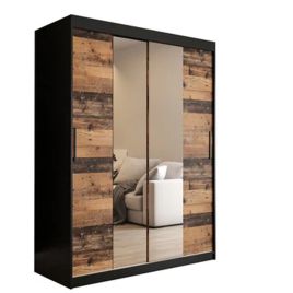 CURTIS II 2 Door Mirrored Sliding Wardrobe Black and Oak - 150cm