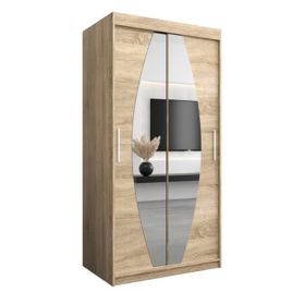 WRIGHT 2 Door Mirrored Sliding Wardrobe Light Oak - 100cm