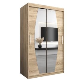 WRIGHT 2 Door Mirrored Sliding Wardrobe Light Oak - 120cm