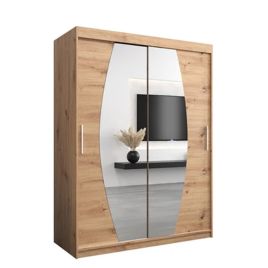WRIGHT 2 Door Mirrored Sliding Wardrobe Medium Oak - 150cm