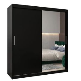 TIVERTON 2 Door Mirrored Sliding Wardrobe Black - 180cm