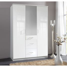 CALLISTO 3 Door Mirrored Wardrobe White - 135cm