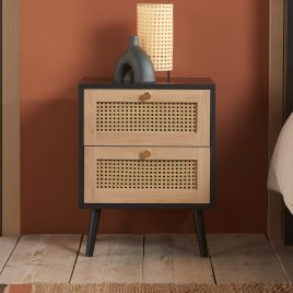 Bedside Table - CROXLEY 2 Drawer Nightstand Black 34cm