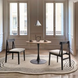 FILSHAM Wooden Dining Chairs - Set of 2 - Black with Beige