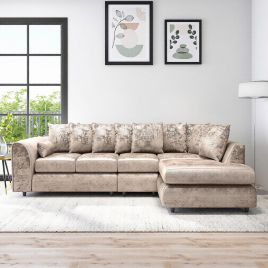 VELOURA Crush Velvet Large 5 Seater L Shaped Scatterback Corner Sofa - Mink , Right Hand Facing