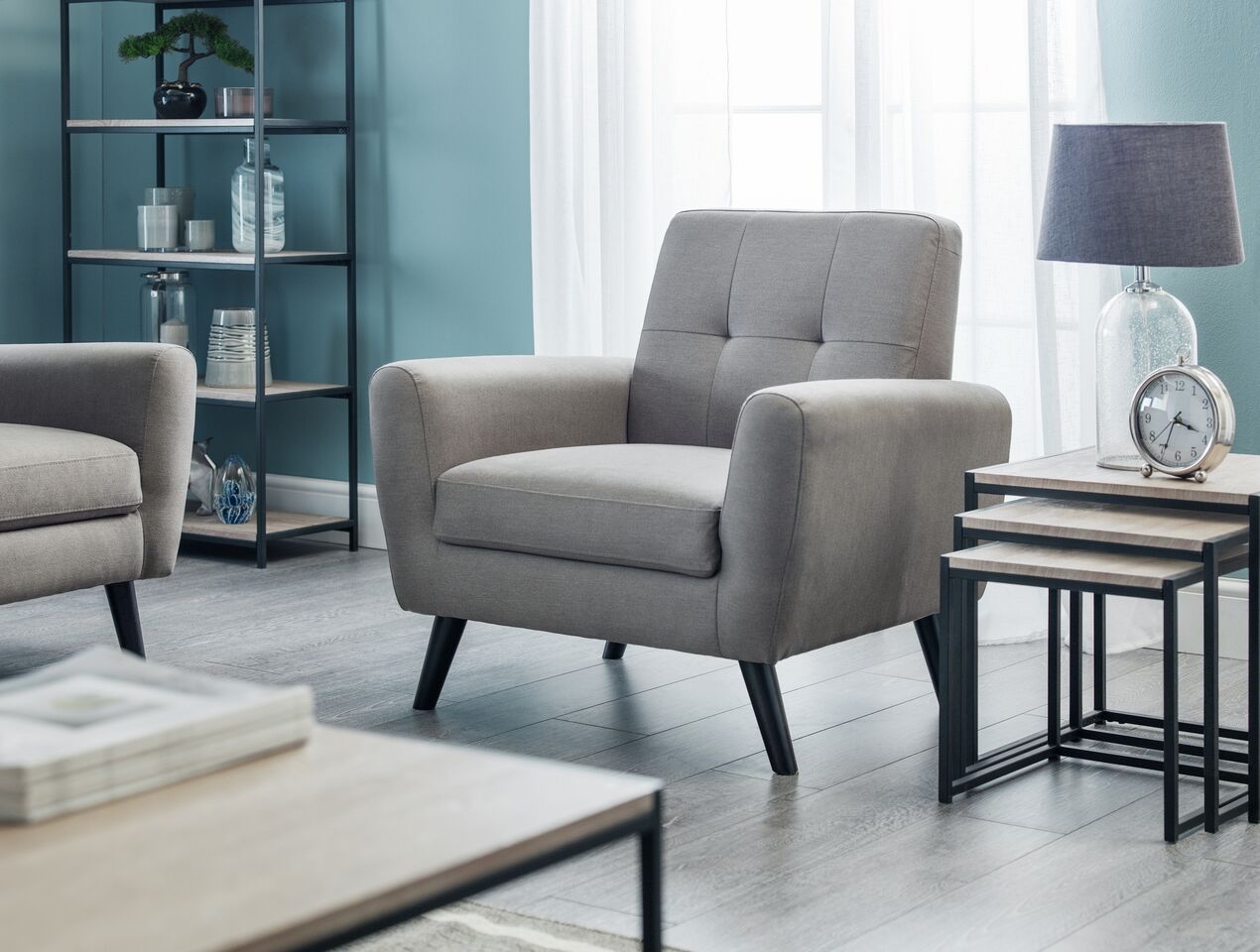 Monza Grey Fabric Retro Armchair - JB Collections
