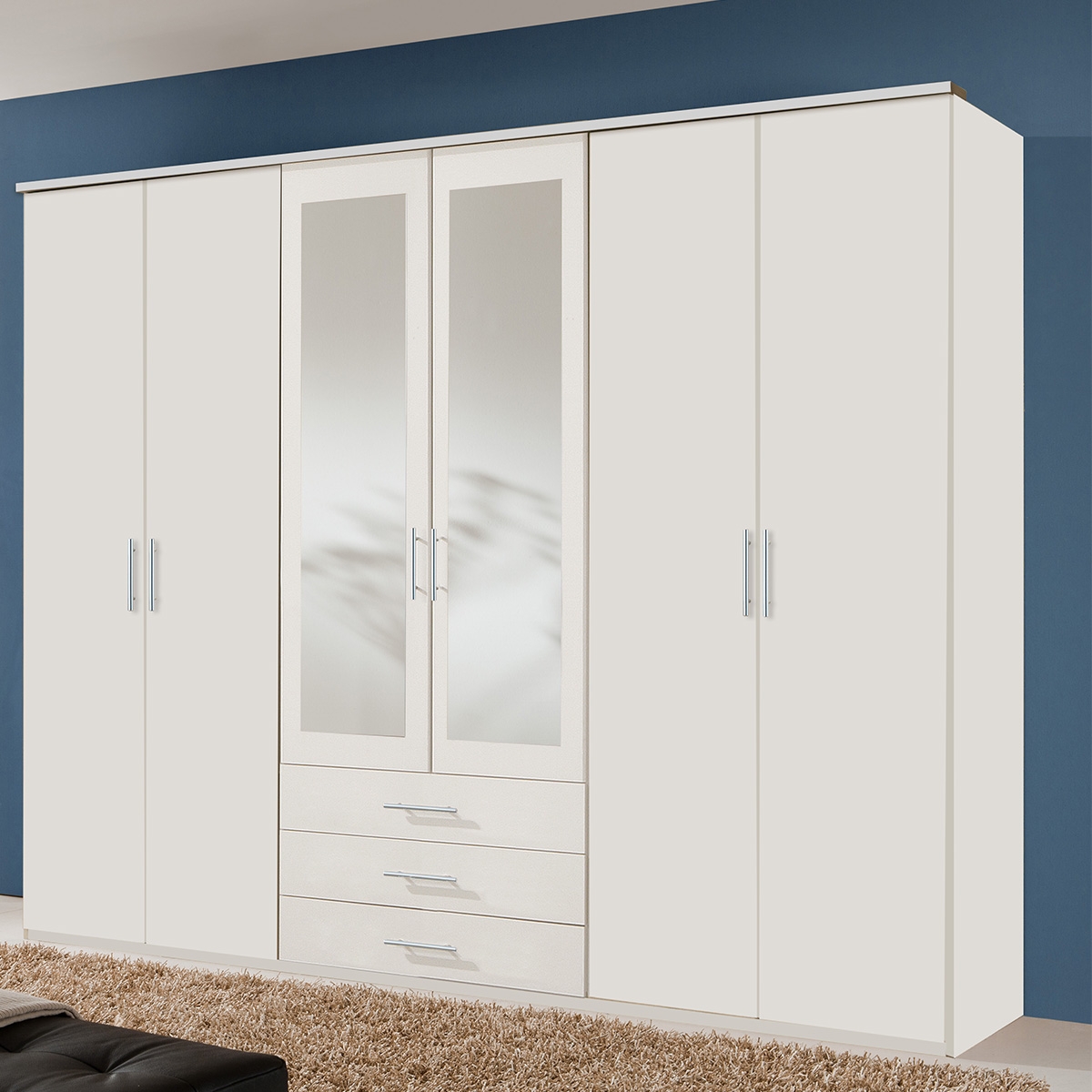 Wardrobe - BANHA 6 Door Wardrobe White 270cm - Wimex Distribution