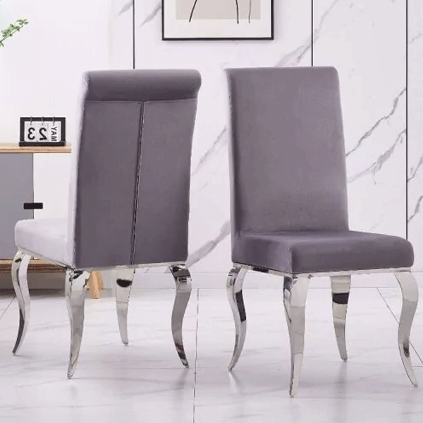 Brighton Grey Fabric Dining Chair in Silver Stainless Steel Frame - Set of 2