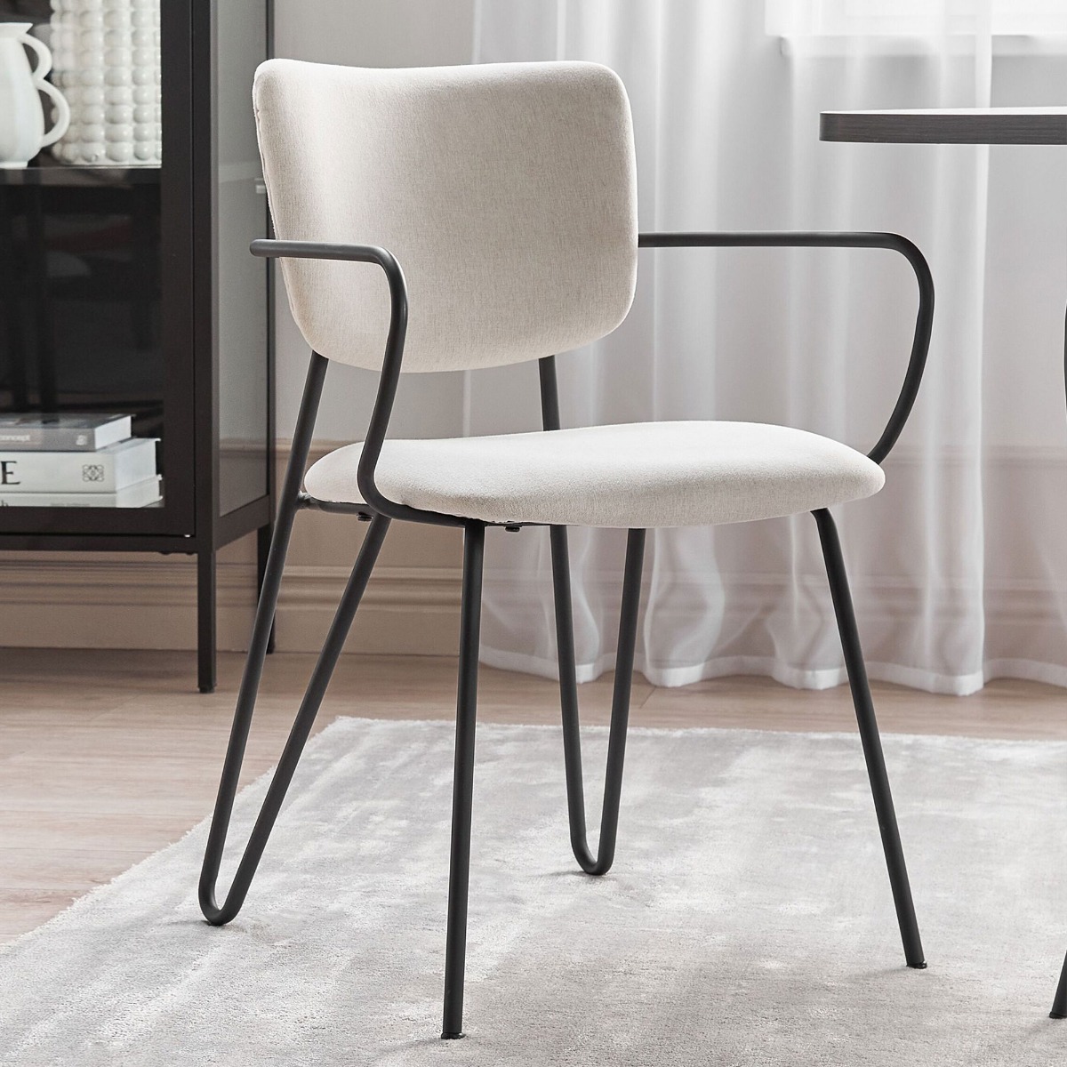 Set of 2 Fabric Dining Chairs Cream ELKO - Gemini Interiors