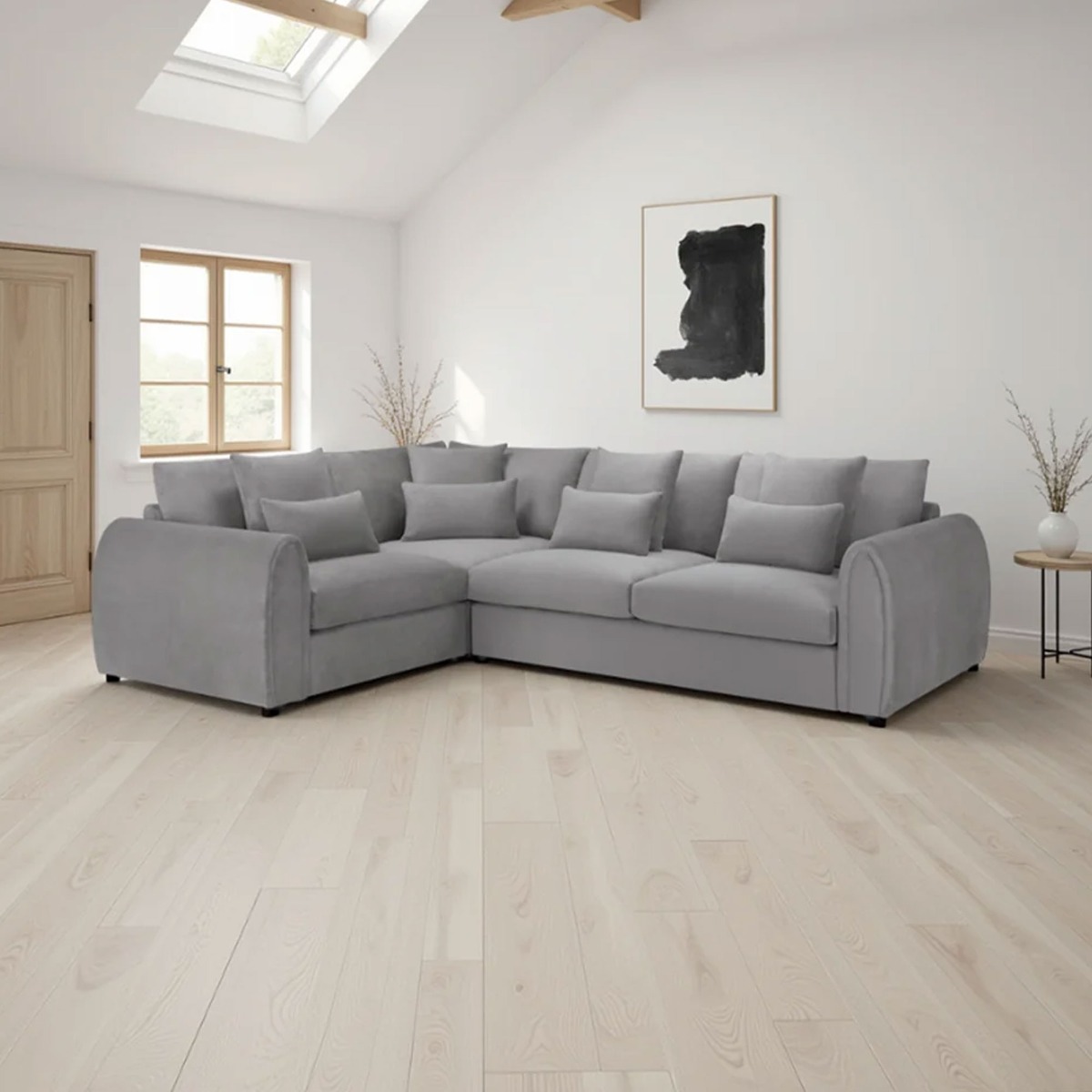 ANDREW Velvet Corner Sofa - L Shaped - Left Hand Facing - Grey